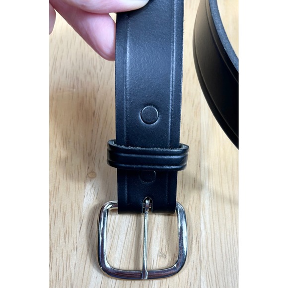 Task Force Top Grain Leather Belt Men's Size 38 Black Silver Buckle Made in USA - Picture 4 of 9